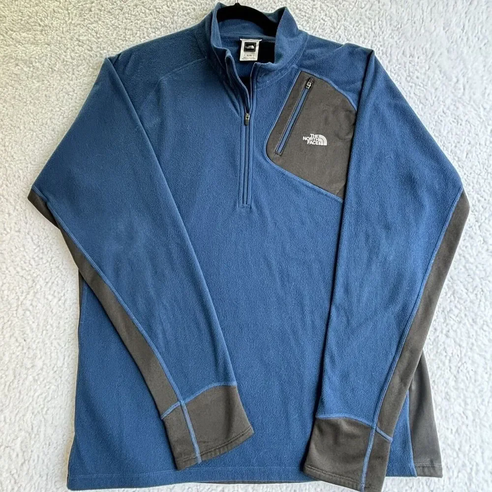 The North Face Pullover Men‎ XL Black  Blue 1/4 Zip Fleece Hiking Outdoors